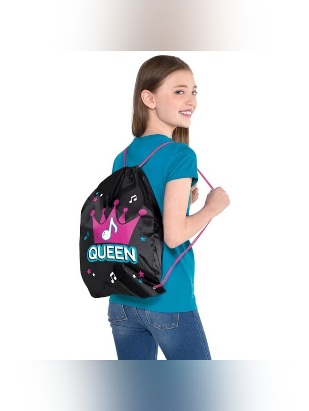 Black & Pink "Queen" Internet Famousr Drawstring Backpack - Youth Tote